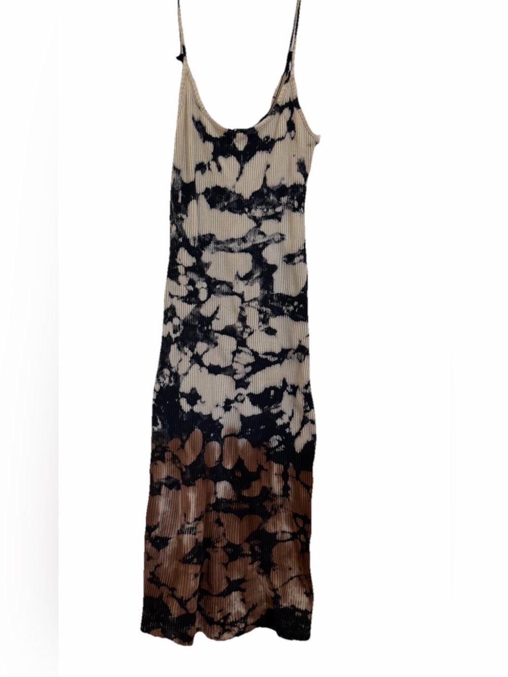 JUNIE Brown + Black Tie Dyed Ribbed Bodycon Summer Sun Dress Medium